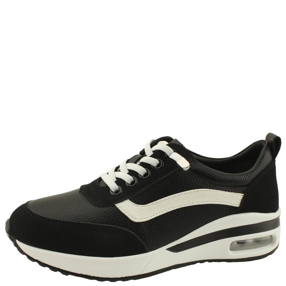 Calfskin air cushion sporty sneakers 4cm black
