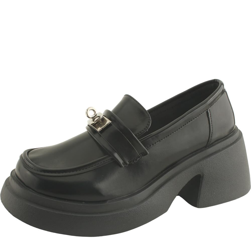 Silver Buckle Tassel Block Heel Mid Heel Loafer Shoes 7cm
