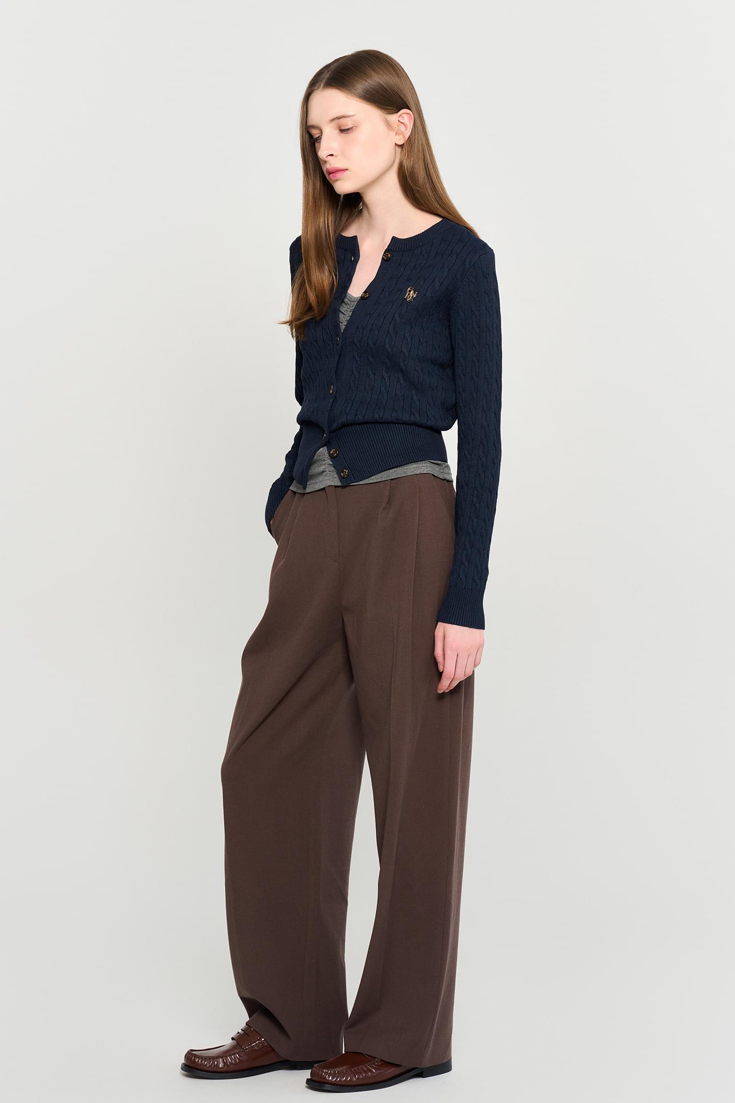 [Je.Kak Delivery] WOMAN Signature Superfine Wool Cable Cardigan [CLASSIC NAVY