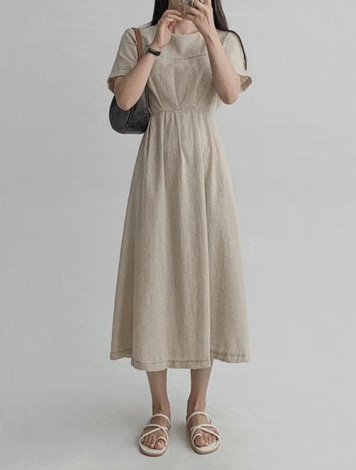 Monet Square Linen Long Dress -2color