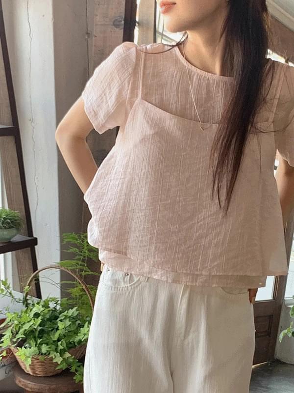 로브닝 봄 여름 오간자 레이어드 뷔스티에 반팔 블라우스(3color) 하객룩/격식룩/데이트룩/소개팅룩