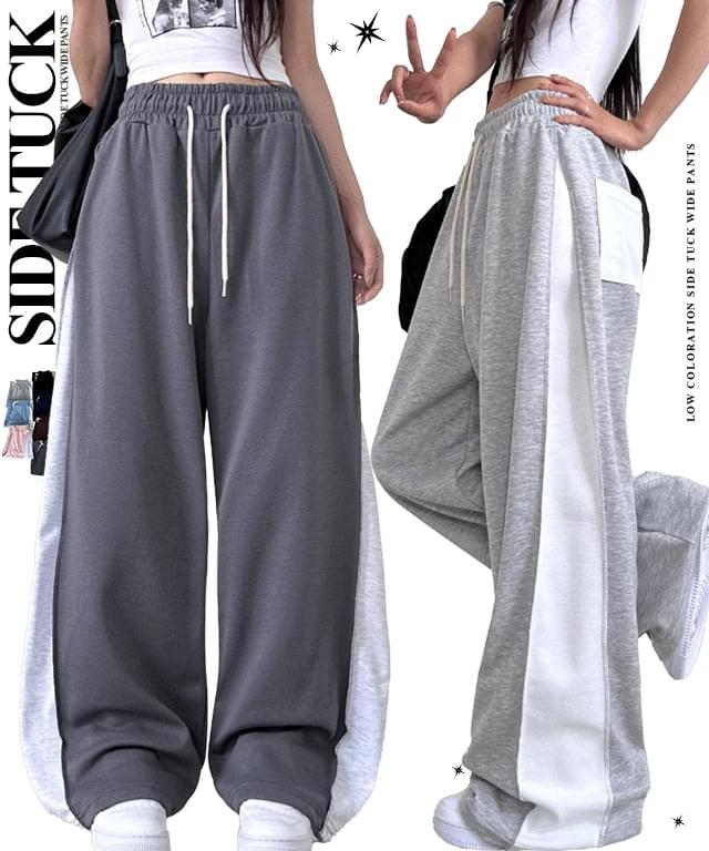 Low-cut side-tuck wide pants