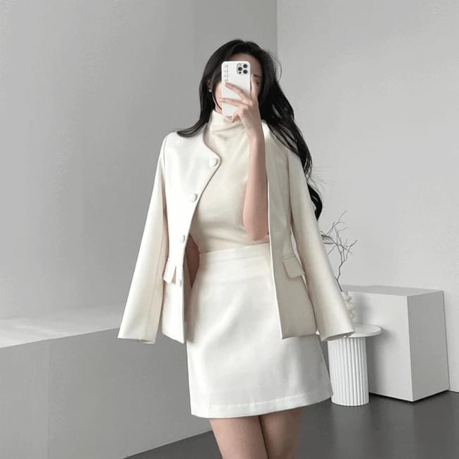 Ganadaran Office Suit Two-piece Slim Fit Line Pebble Jacket Skirt Set 2 Colors