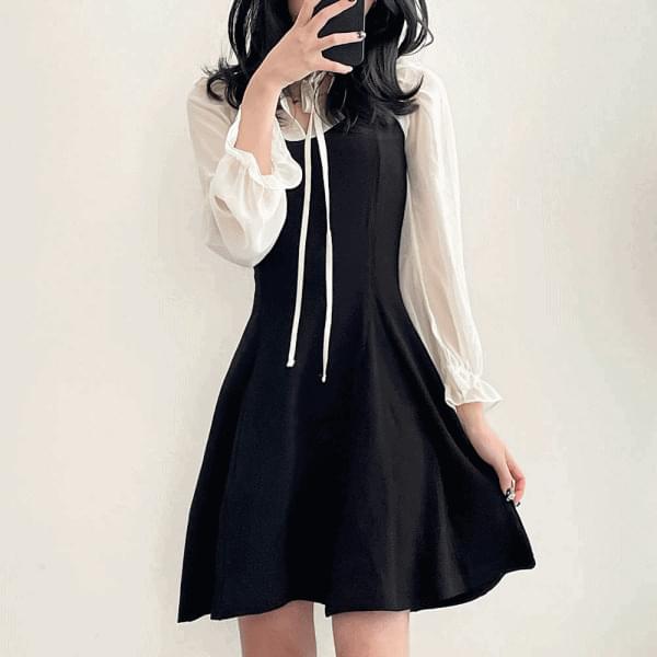 Little Princess Ribbon Ruffle A-line See-through Balloon Flare Mini Dress 2color