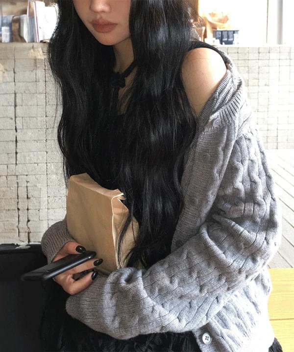 寬鬆落肩圓領長版針織開衫