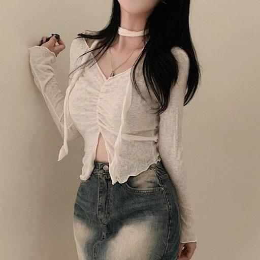 Split Team Pleated Long Sleeve T-Shirt 3 Colors