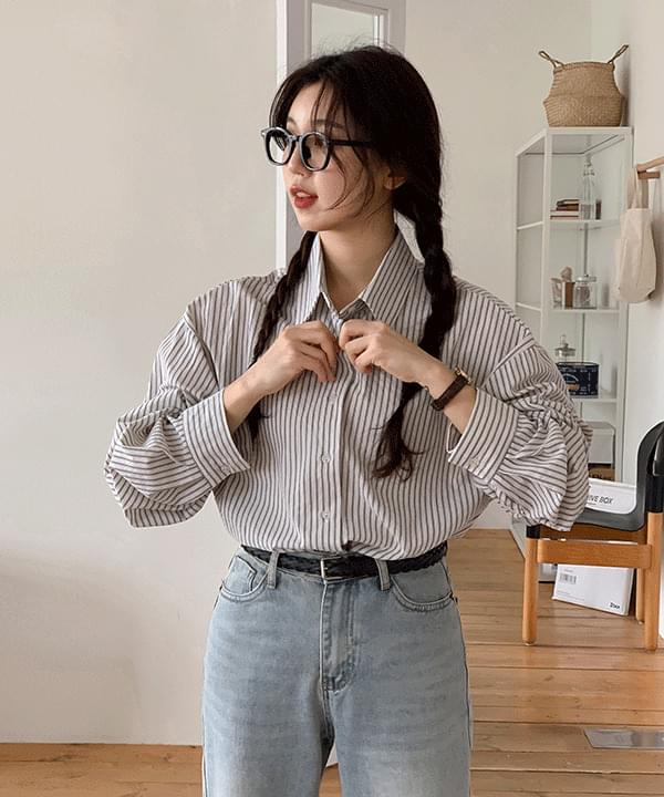 Menion loose Loose-fit striped shirt -3color