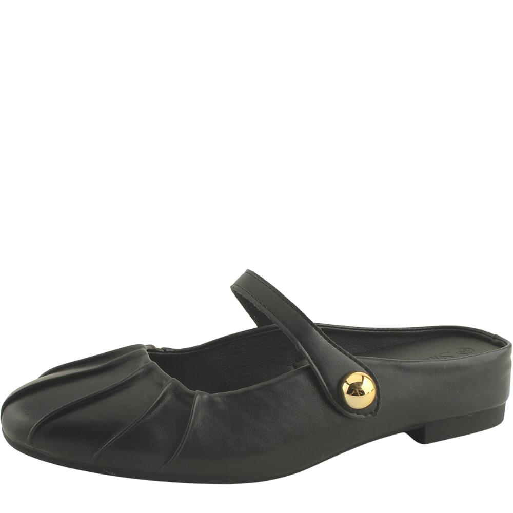 Calfskin shirring high heel Mary Jane loafer black