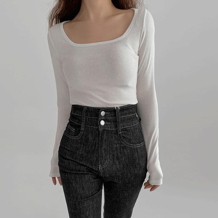 Square Ribbed 2 Cropped Spandex-Shirt