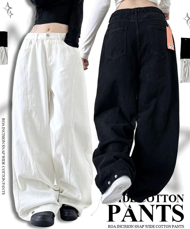 Roa Split snap wide cotton pants