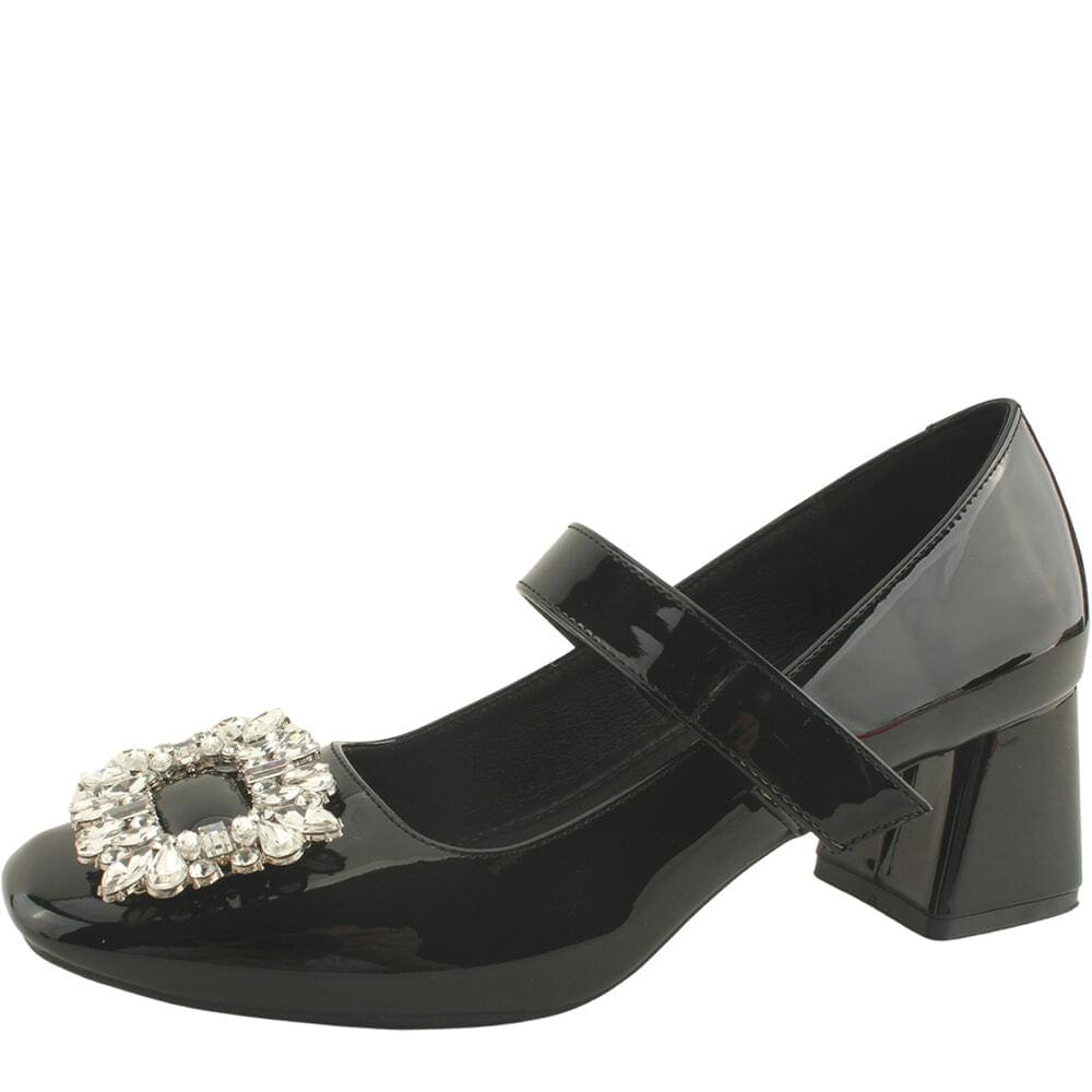 Cubic Enamel Mary Jane Mid Heel Pumps