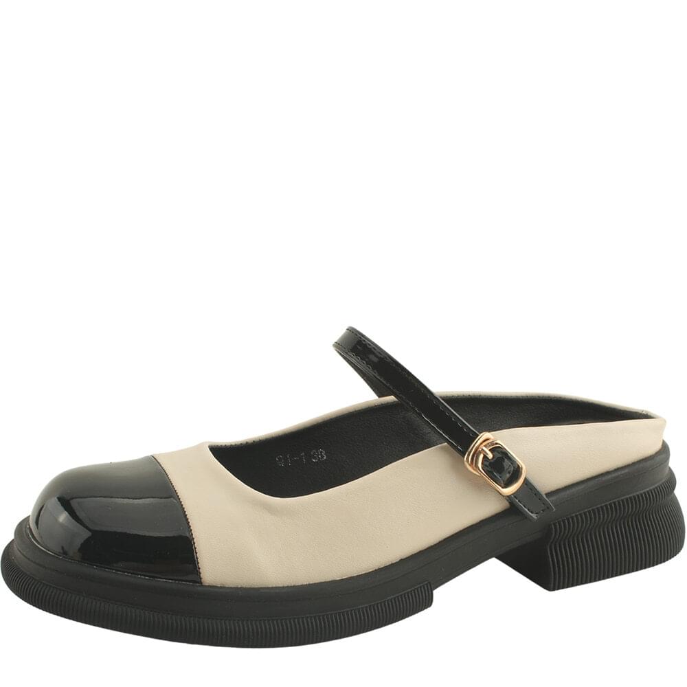 Two-tone high heel Mary Jane mule loafer 5cm beige