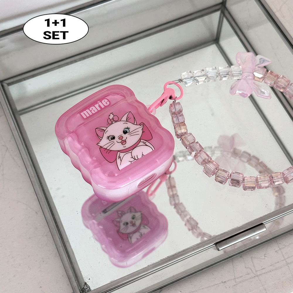 Ribbon beads keyring set cat pink airpod case