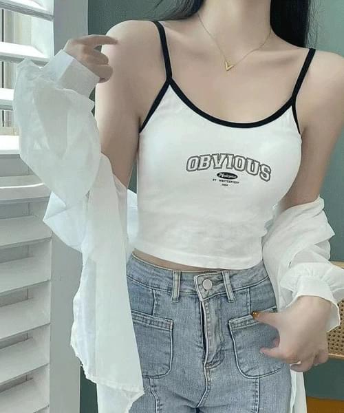 Pure hip lettering color line pad built-in string sleeveless t-shirt