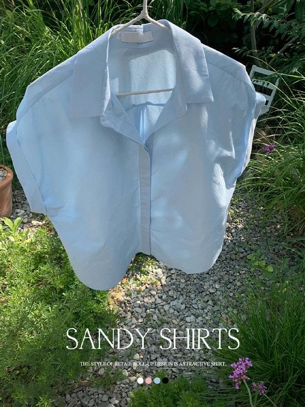 Sandy Summer Roll-up Collar Short Sleeve Blouse Cotton Shirt (4 Colors)