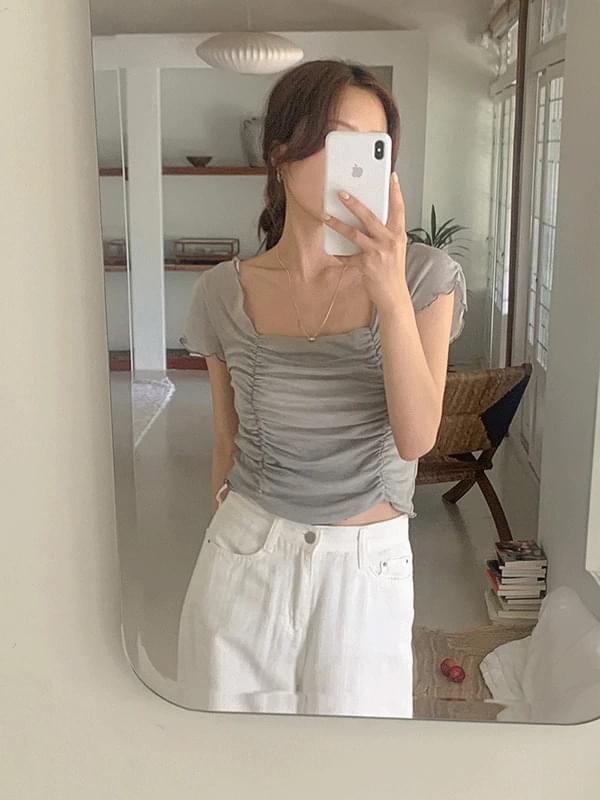 Whisper Square Neck Shirring Summer Slim Short Sleeve T-shirt (4 Colors)