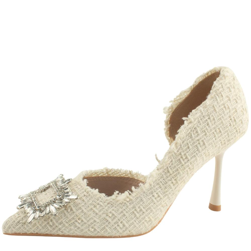 Wool cubic inside open stiletto high heel 9cm