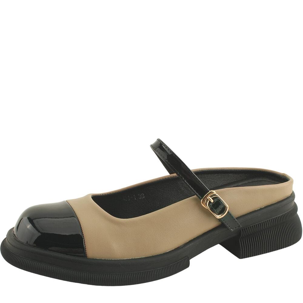 Two-tone high heel Mary Jane mule loafer 5cm beige