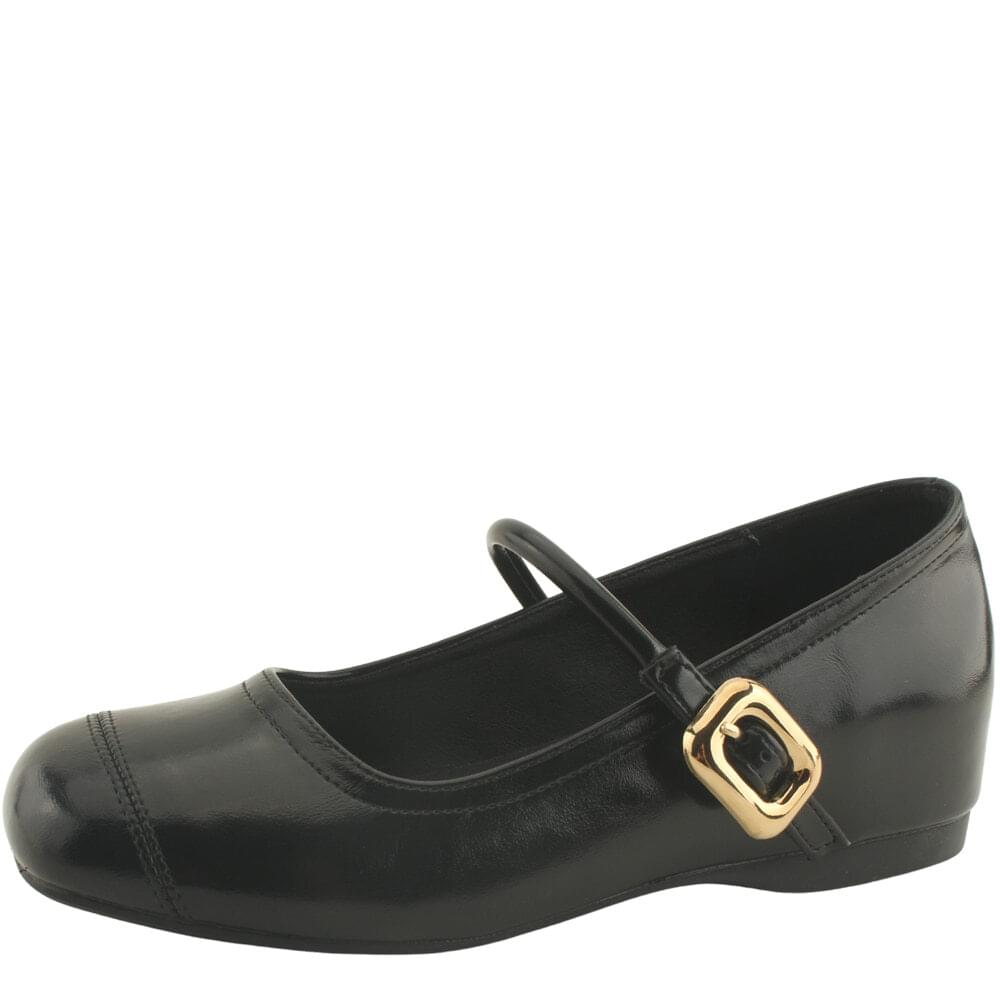 Height Increased Heel Metal Buckle Mary Jane Flat Pumps 5cm Black