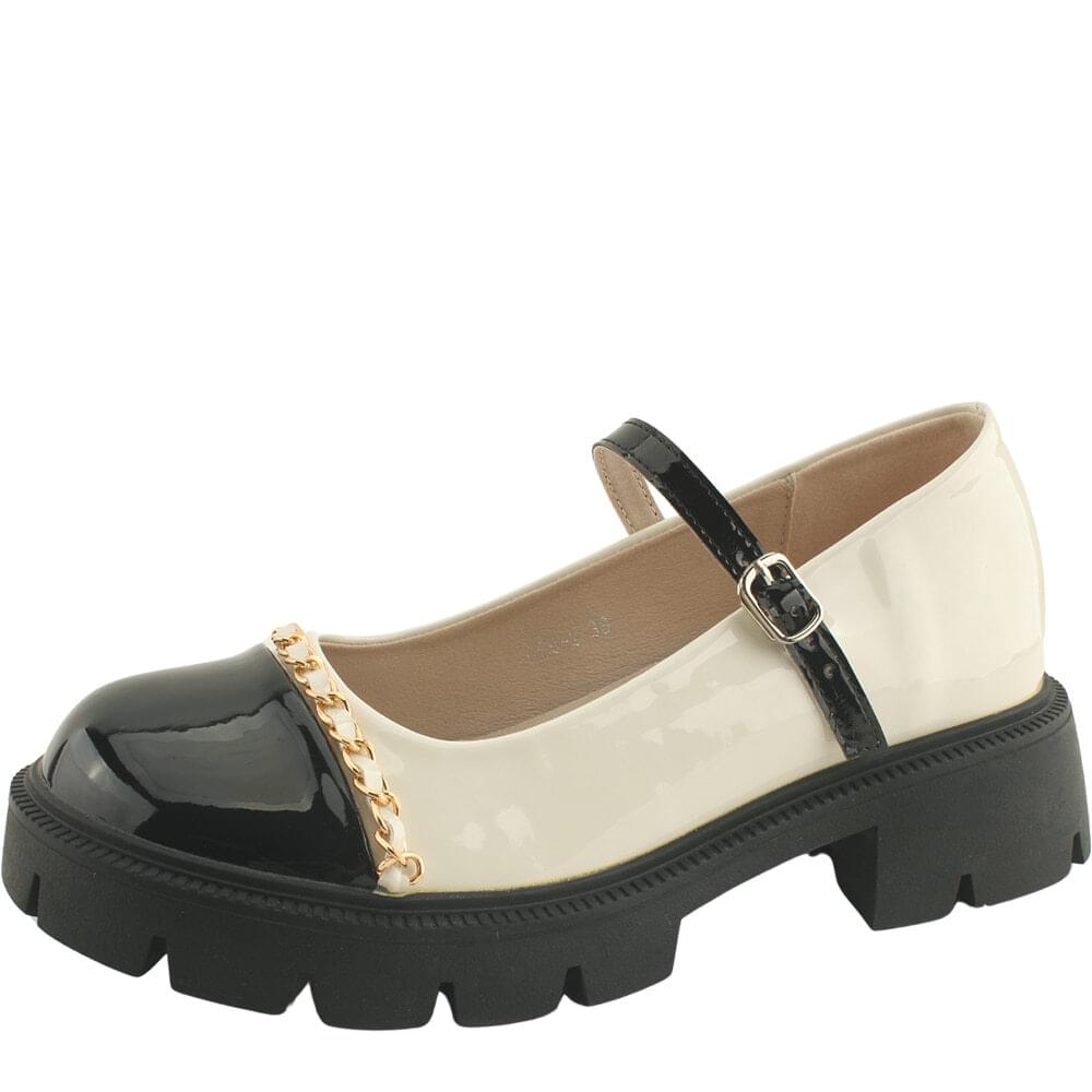 Height Increased Heel Chain Mary Jane Loafer Pumps 7cm White
