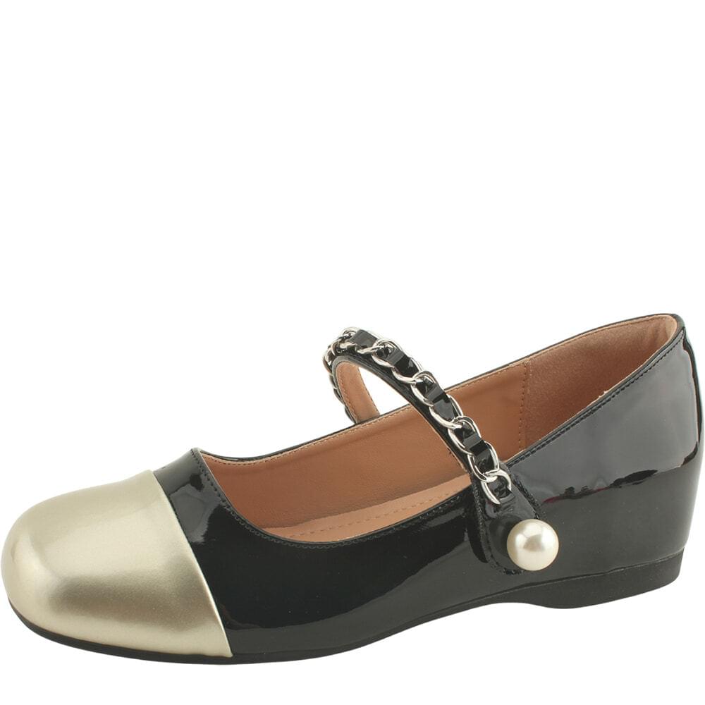 Height Increased Heel Chain Pearl Mary Jane Flat Pumps 5cm Black