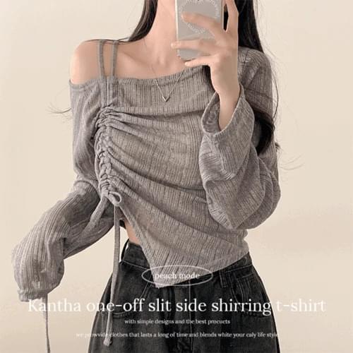 Kanta One Off Team Side Shirring Crop Long Sleeve T-Shirt