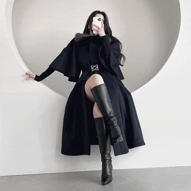 Ganadaran fur cape flare wool coat 3 colors