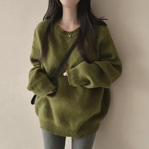 Mohair Loose-fit round knitwear 6color