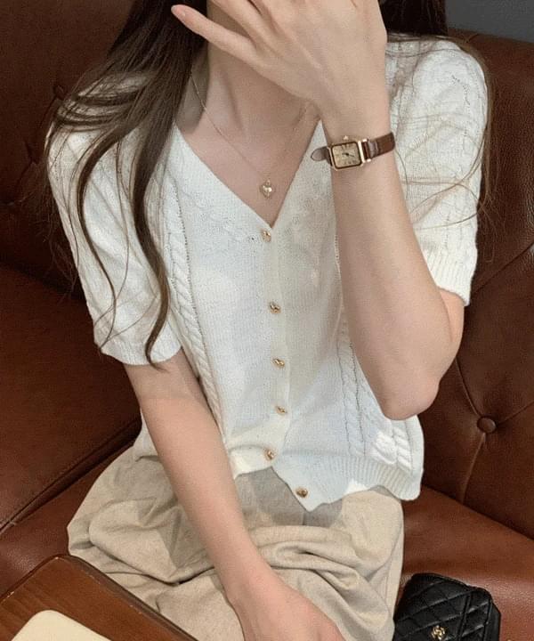 Maybin Cable Knitwear V-Neck Short Sleeve Cardigan