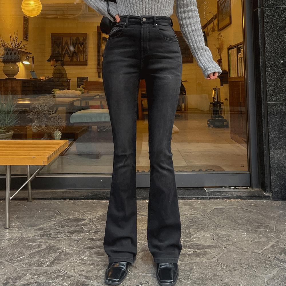 Legend tight Spandex high waist pelvic line slim long Flared denim pants jeans daily girlfriend look short woman tall woman blue black 2COL