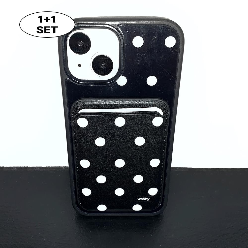 キュリードットパターンマグネットカード財布セットiPhoneケース