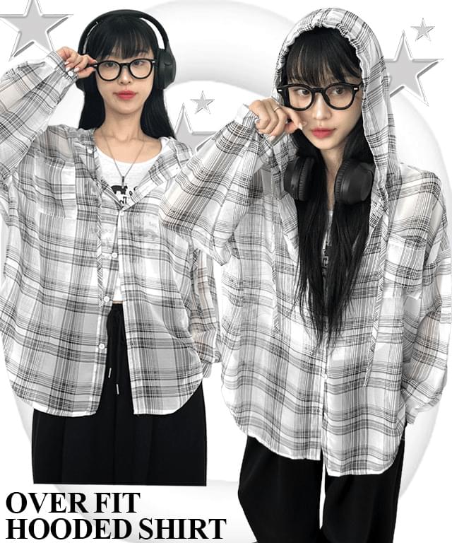 루즈한 체크오버핏 후드셔츠