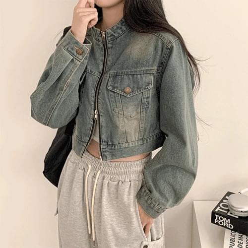 Barnett Pocket Two Way Faded Denim Crop Jacket