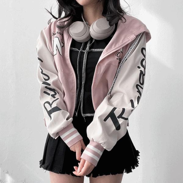 Original Lettering Varsity Crop Hood Baseball Windbreaker 4color