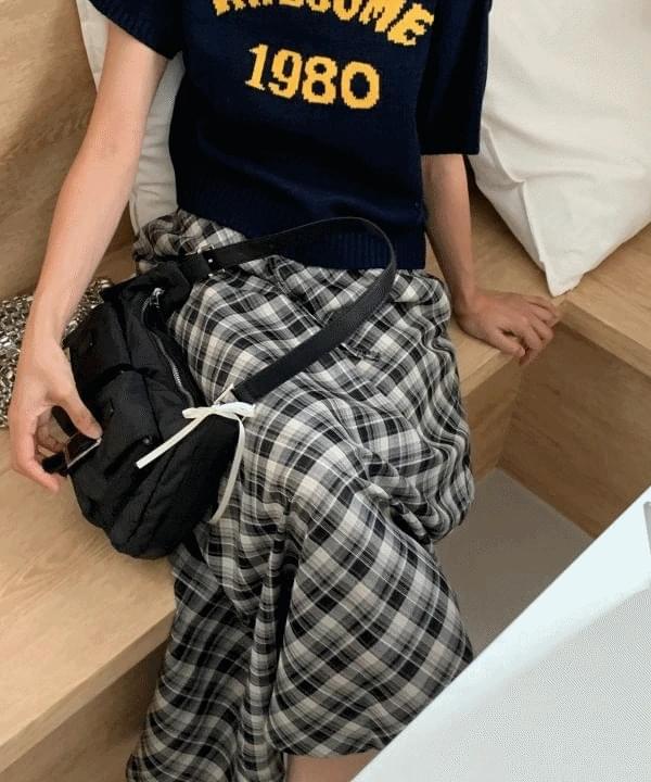 Poa Check Waistband Long Skirt Autumn Long Skirt 2 Colors