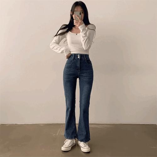 All year round, Twee High Waist Two Button Long Flared Pants