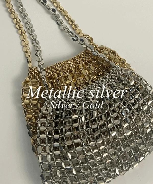 Metal Silver Gold Glossy Net Shoulder Bag Tote Bag Auxiliary Bag 2 Colors