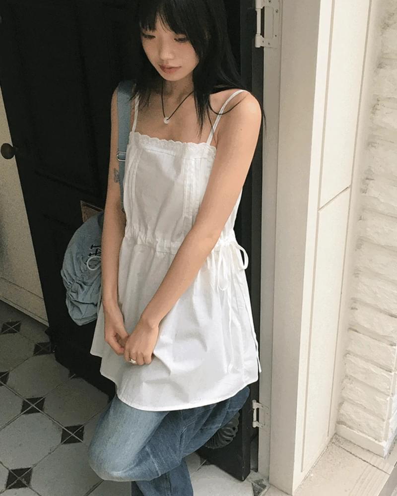 뮤크 핀턱 레이스 스트링 휴가룩 나시 원피스