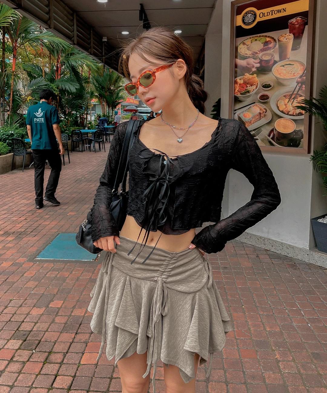 Vitia See-through Ribbon Tension Flower Cardigan