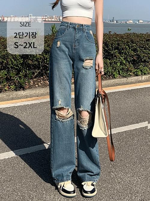 Retro Vintage Damage Wide Denim Pants P#YW056