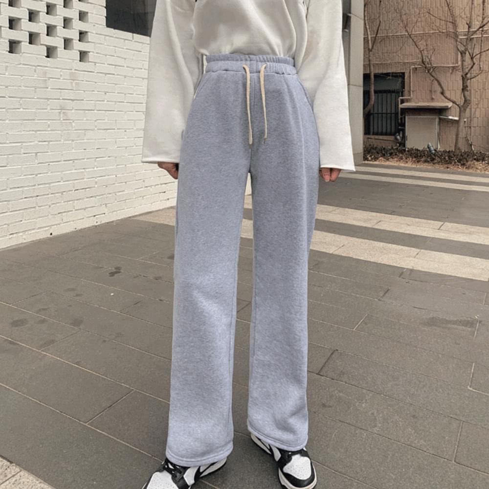 Wide training pants banding string pocket straight sweatpants Fleece-lined lining full pants winter bottoms daily look easy look one mile look airport look back eye navy black 3COL
