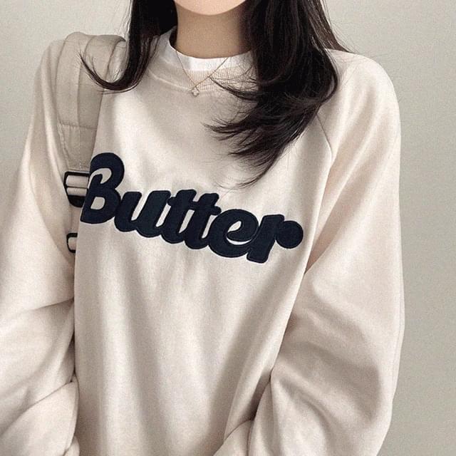 Butter embroidery lettering Loose-fit Sweatshirt 5 colors