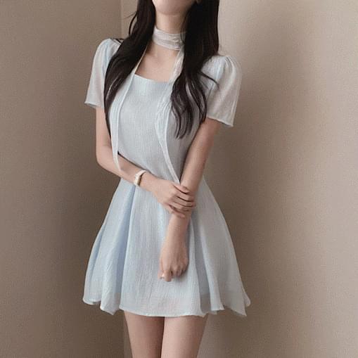 Square neck yoru flare mini Dress 3 colors (Ships Today)