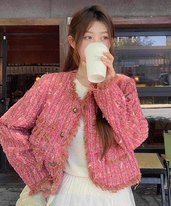 Cherian Lovely Heart Button Tweed Jacket