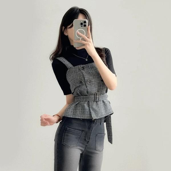 Hermes Check Wool Cotton Bustier Layered 2 Colors