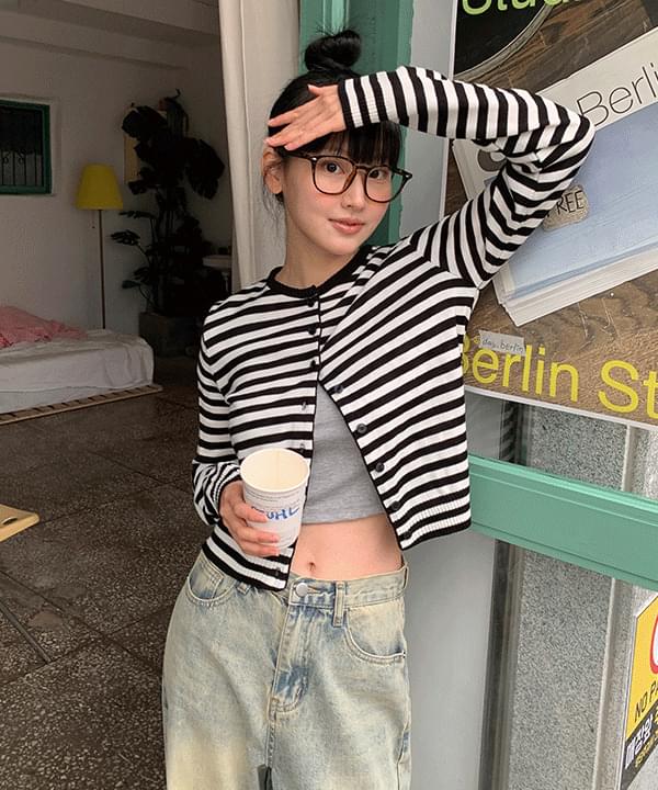 Kenchi Round Neck Striped Knitwear Cardigan -4color 針織外套