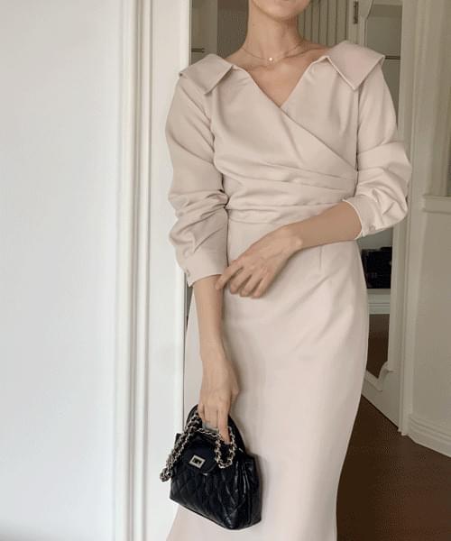 Fit gangster wide collar mermaid line long Dress