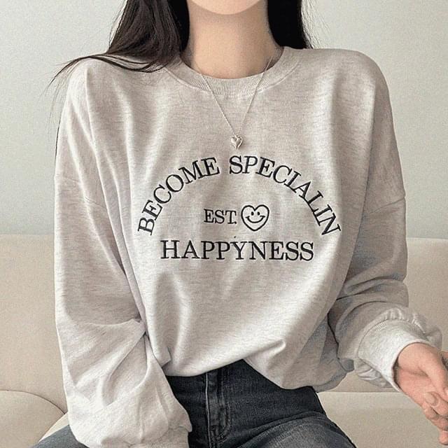 Happiness embroidery Loose-fit daily Sweatshirt 3 colors