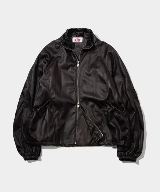 Crinkle Split Coaching Two Way Pull-Up Leather Windbreaker Blue Jean Jacket 拉鍊外套