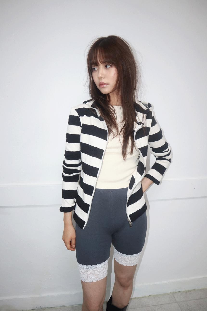 Stripe slim hood zip-up